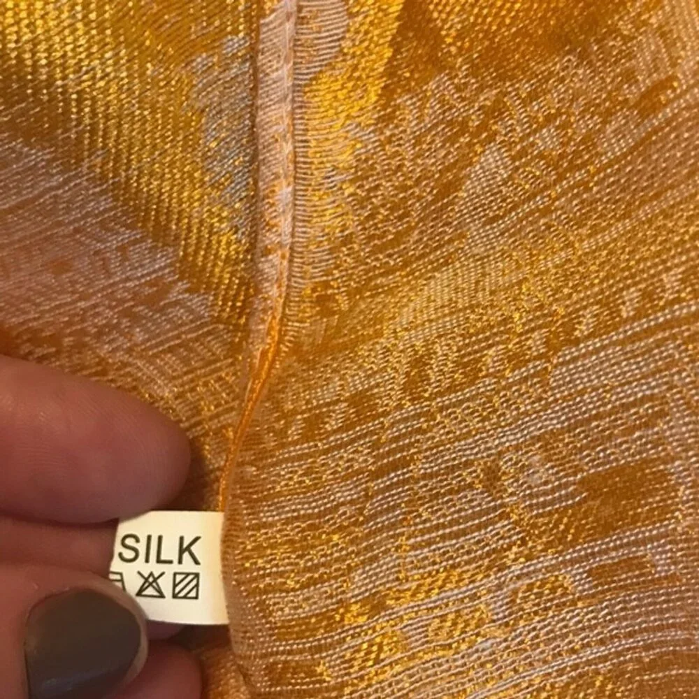 100% Silk Women's Indian Earth Neutral Colorblock Sparkle Gold Lightweight Scarf - Picture 5 of 6